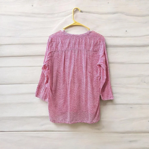 Oliphant Pintuck Tunic Blouse Womens L Pink & White Geometric Pattern 3/4 Sleeve - Picture 8 of 12